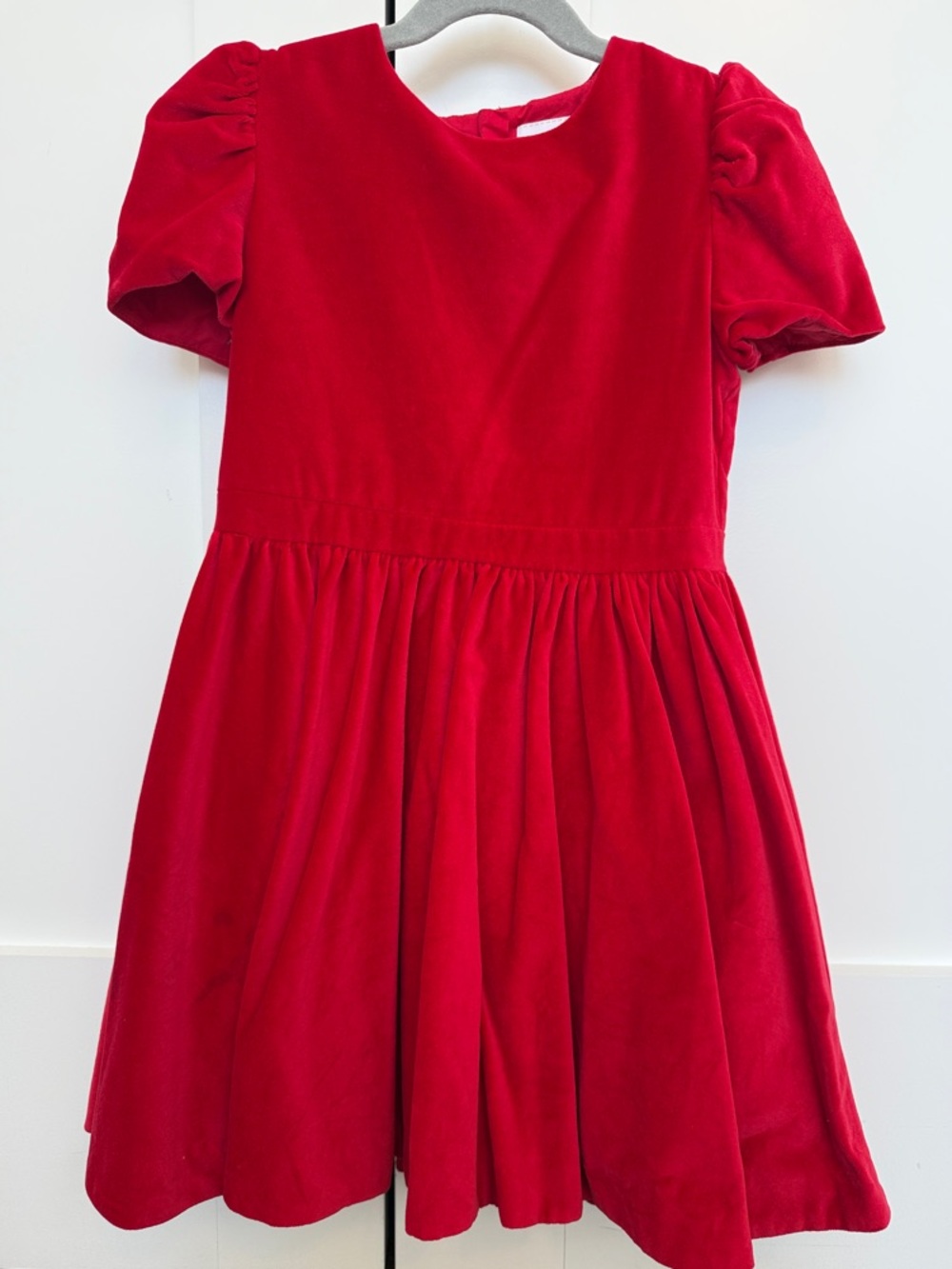Jacadi Red Velvet Puff-Sleeve Holiday Dress